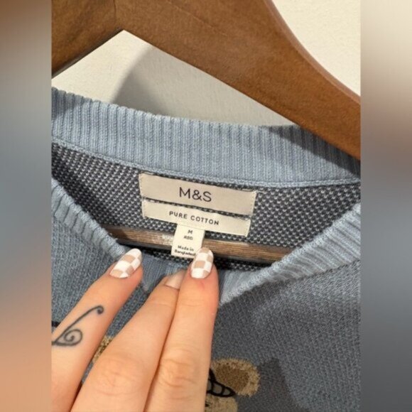 NWOT-Marks & Spencer BEAR Christmas Jumper, Blue mix - Picture 3 of 7